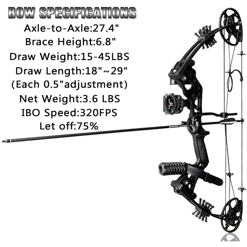 Compound Bow Set 15-45lbs 18"-29" Draw 320 FPS