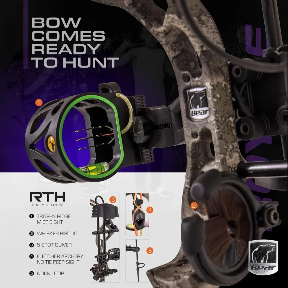 BEAR Compound Bow, 12”- 27” Draw Length, 5-50 Lbs Draw Weight